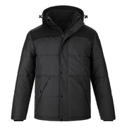 Charcoal heather parka with hood on a white background