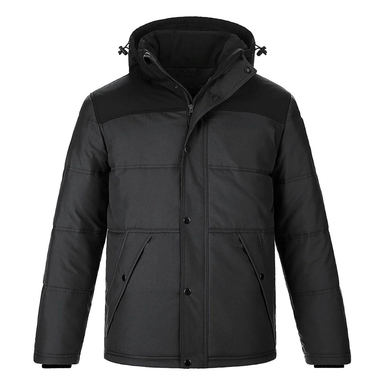 Charcoal heather parka with hood on a white background