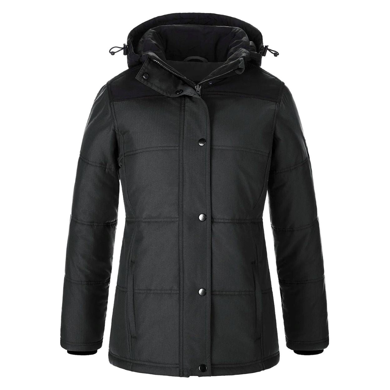 Charcoal heather parka with hood on a white background