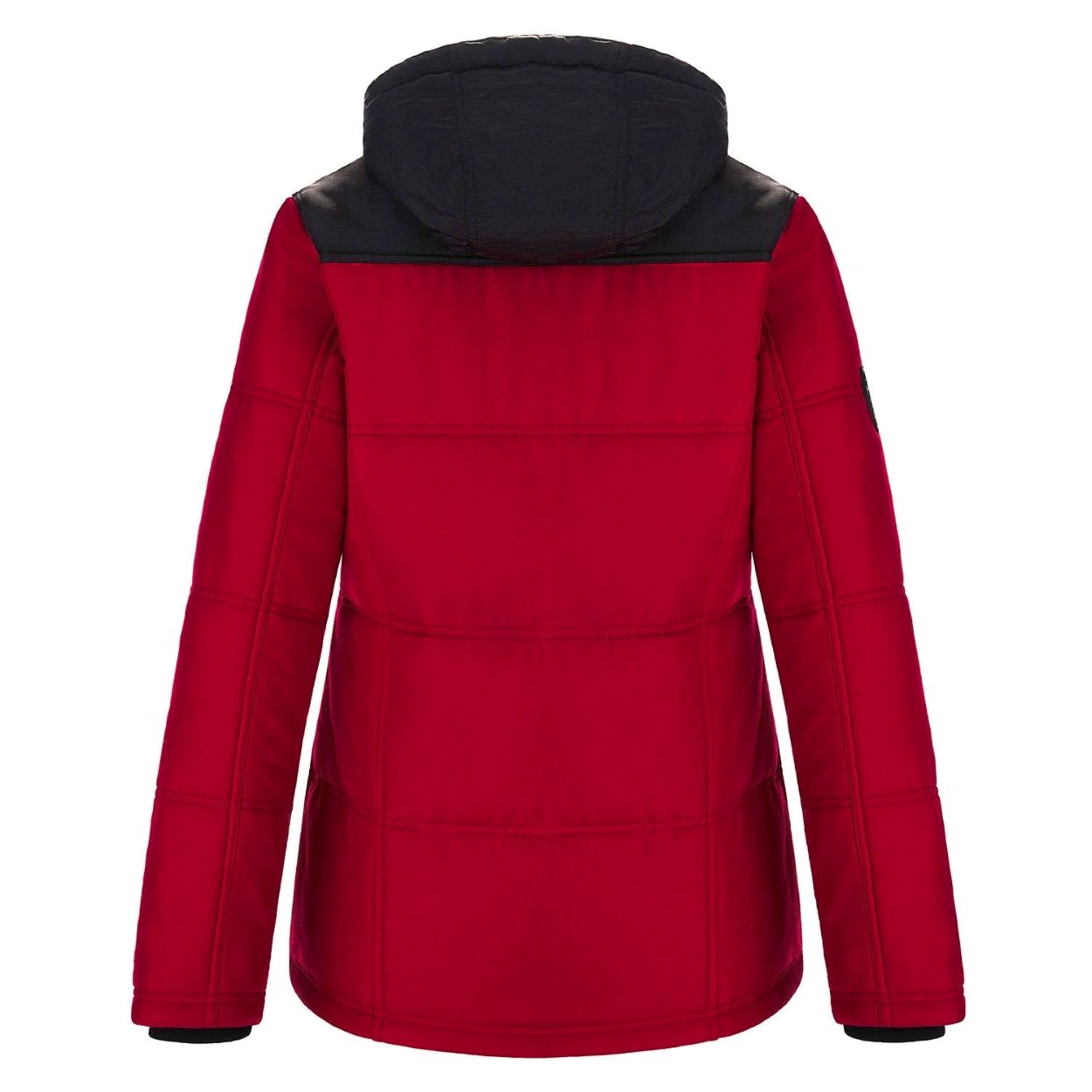 Red parka with hood on a white background