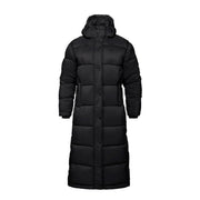 Black parka with hood on a white background
