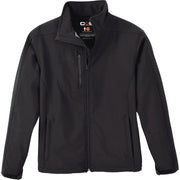 Black softshell jacket on a white background