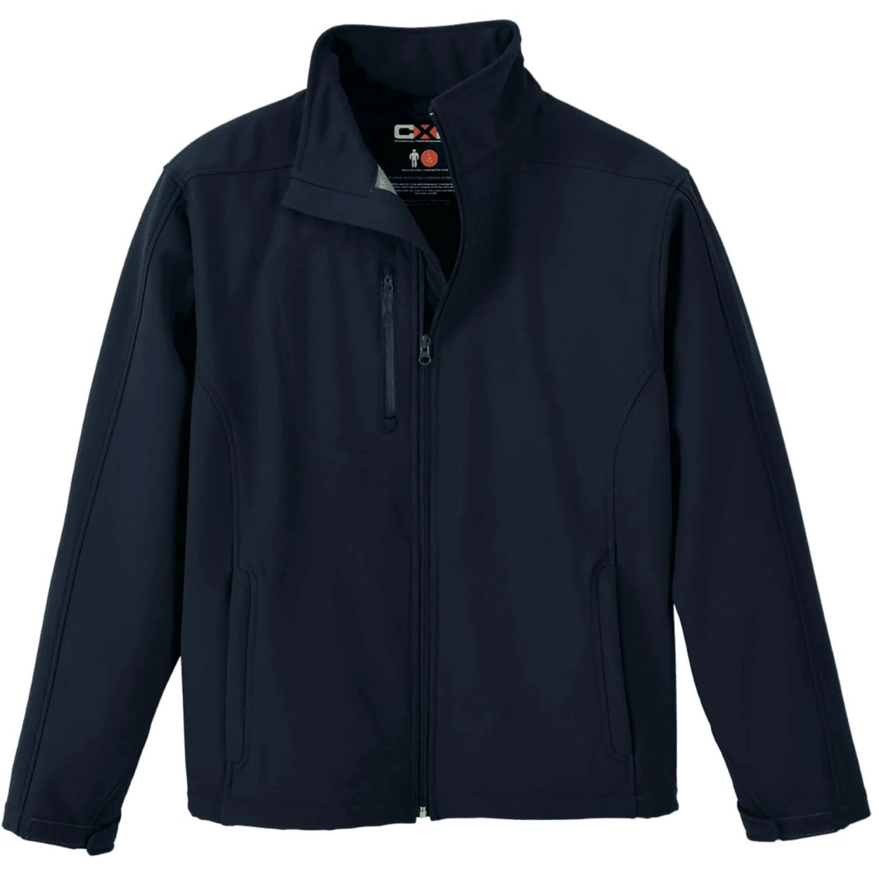 Navy softshell jacket on a white background