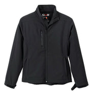 Black softshell jacket on a white background