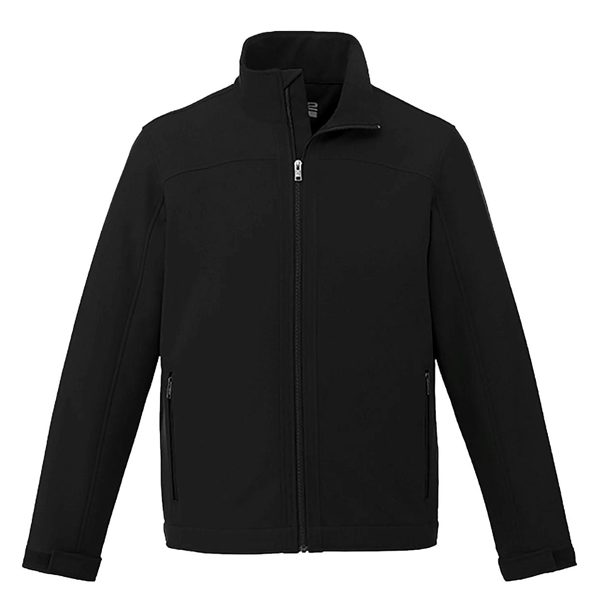 Black softshell jacket on a white background