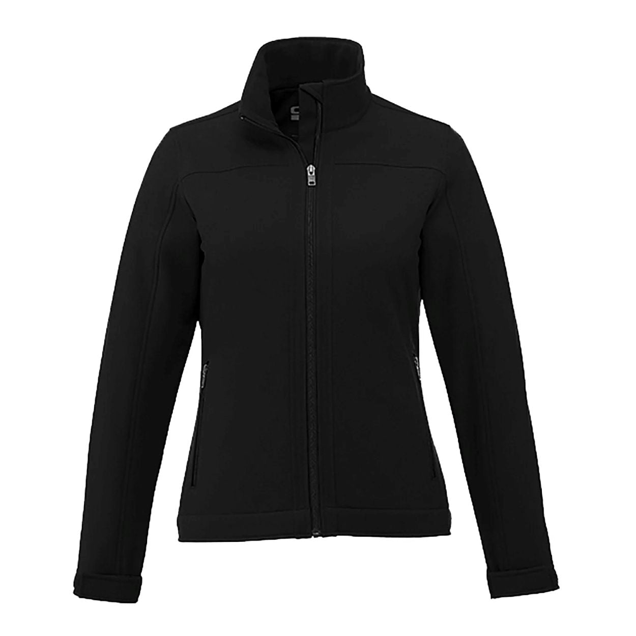 Black softshell jacket on a white background