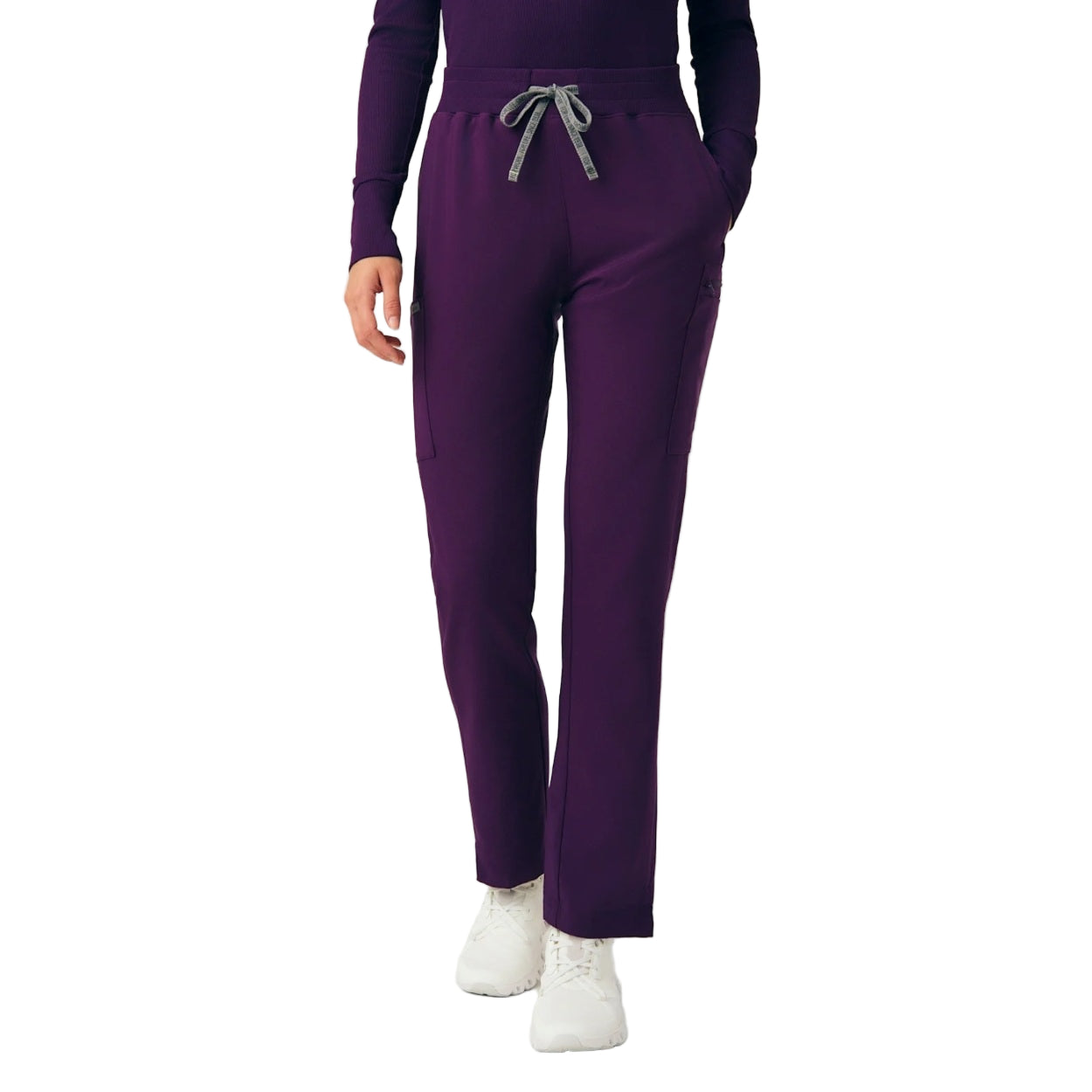 Eggplant scrub pants on a white background