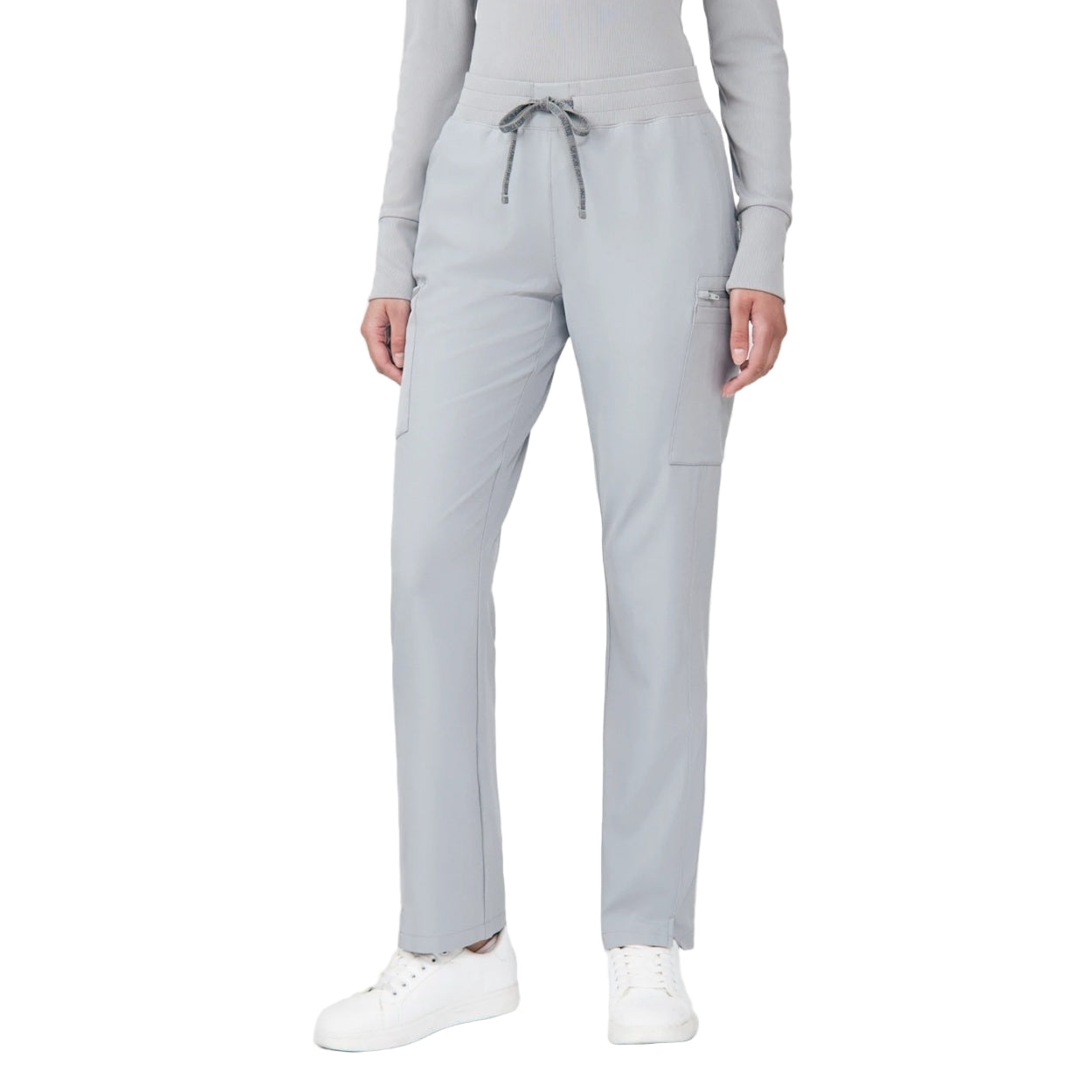 Grey scrub pants on a white background