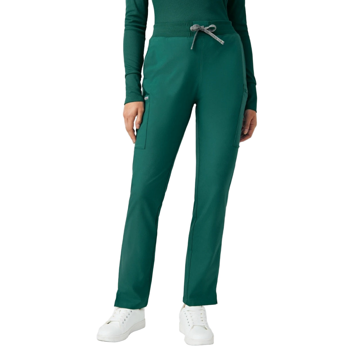 Hunter green scrub pants on a white background