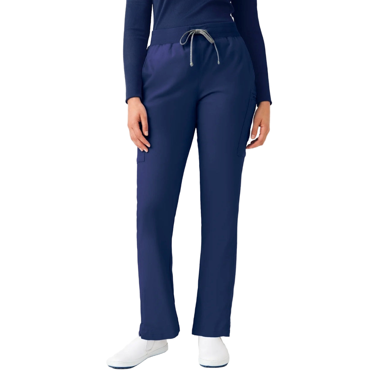 Navy scrub pants on a white background