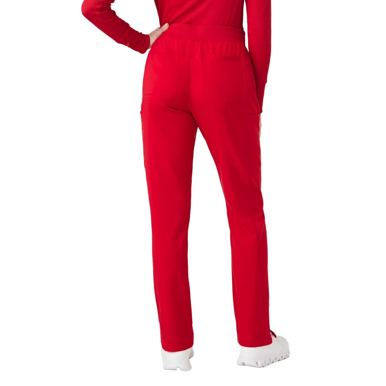 Red scrub pants on a white background
