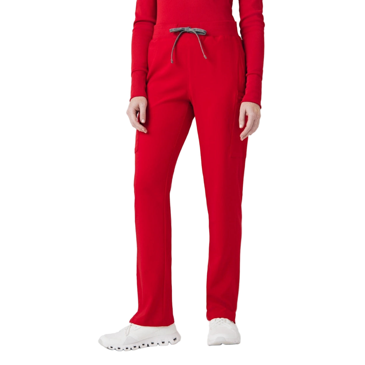Red scrub pants on a white background