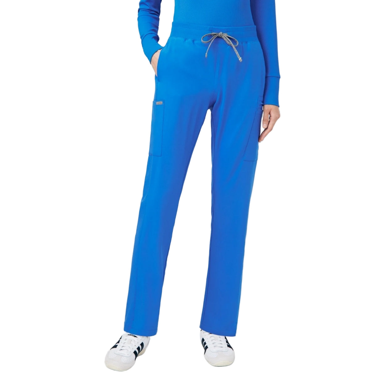 Royal blue scrub pants on a white background