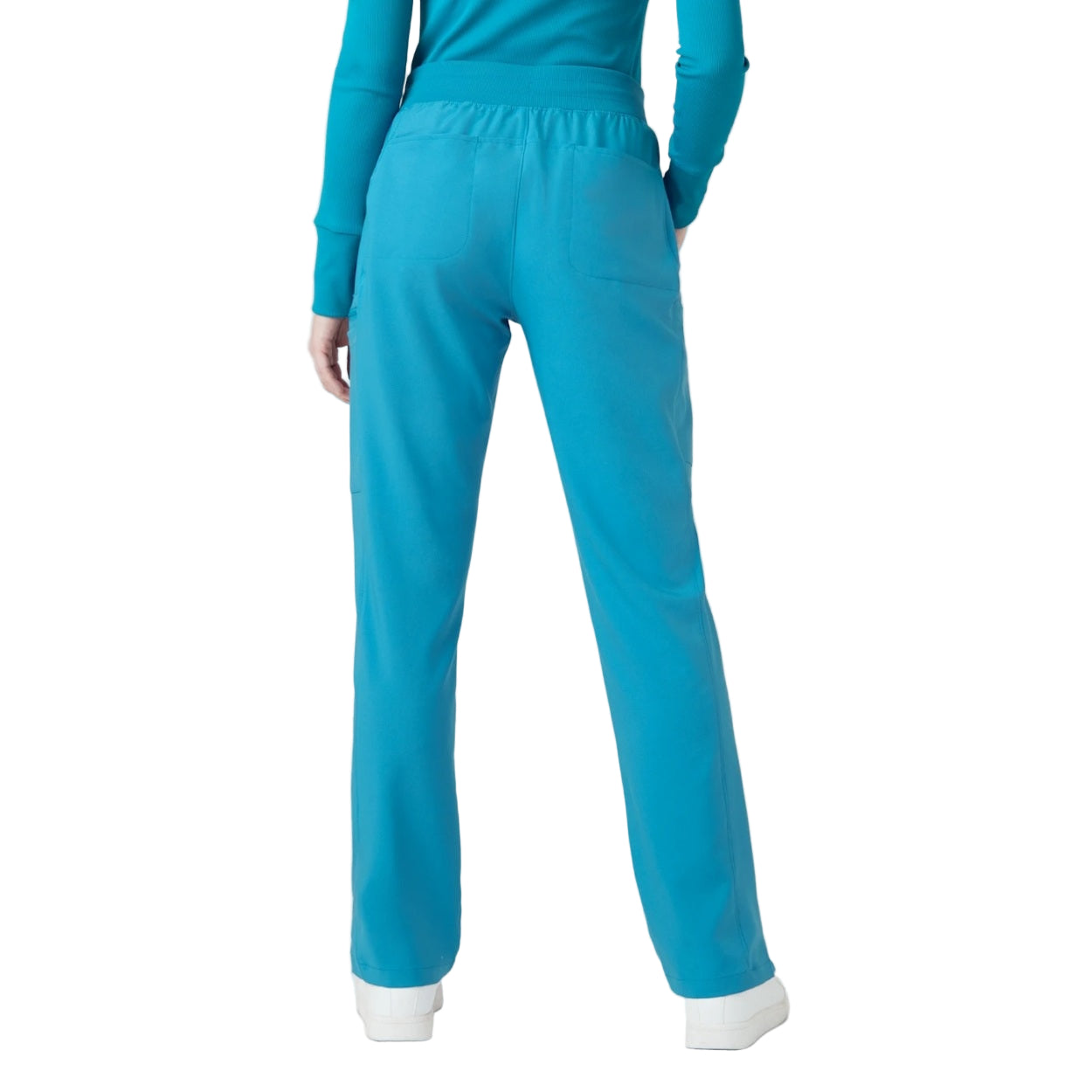 Teal scrub pants on a white background