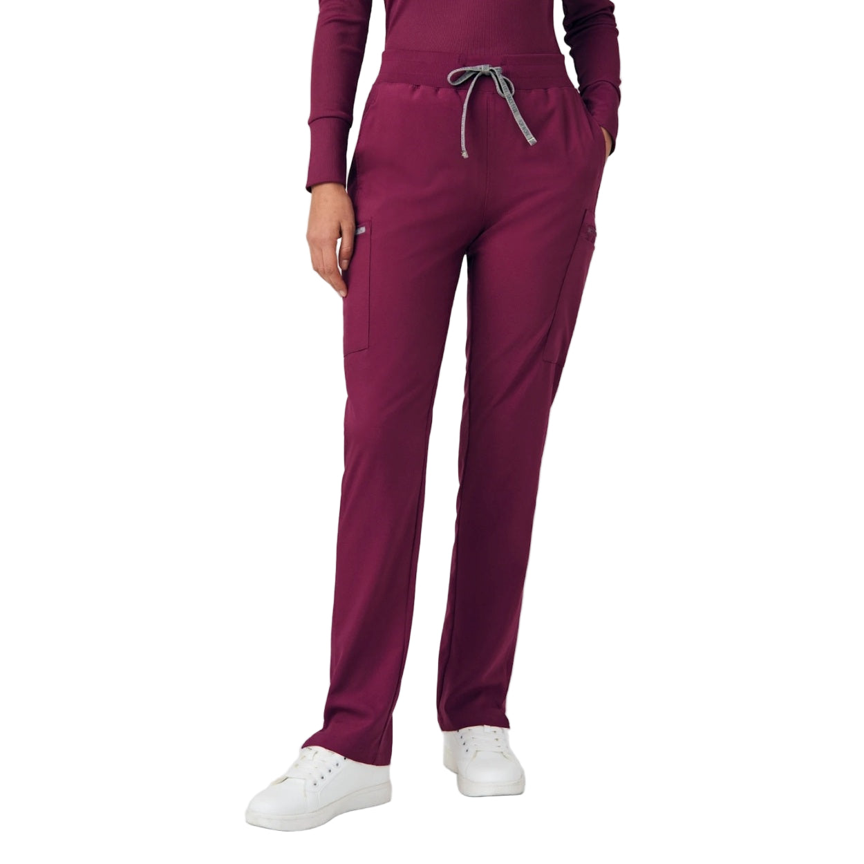 Wine scrub pants on a white background