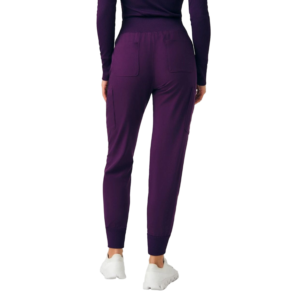 Eggplant scrub pants on a white background