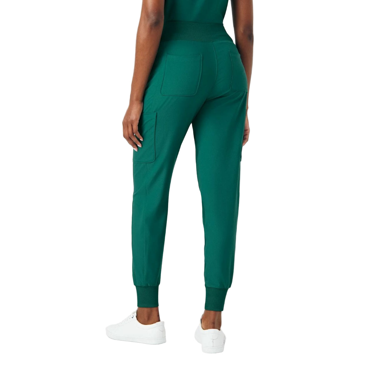 Hunter green scrub pants on a white background