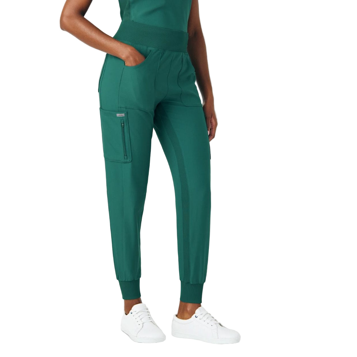 Hunter green scrub pants on a white background