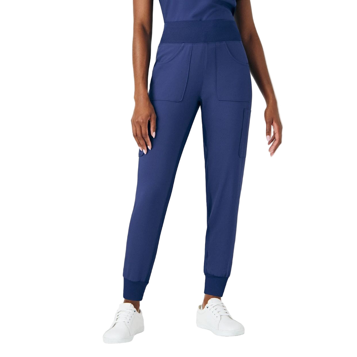 Navy scrub pants on a white background