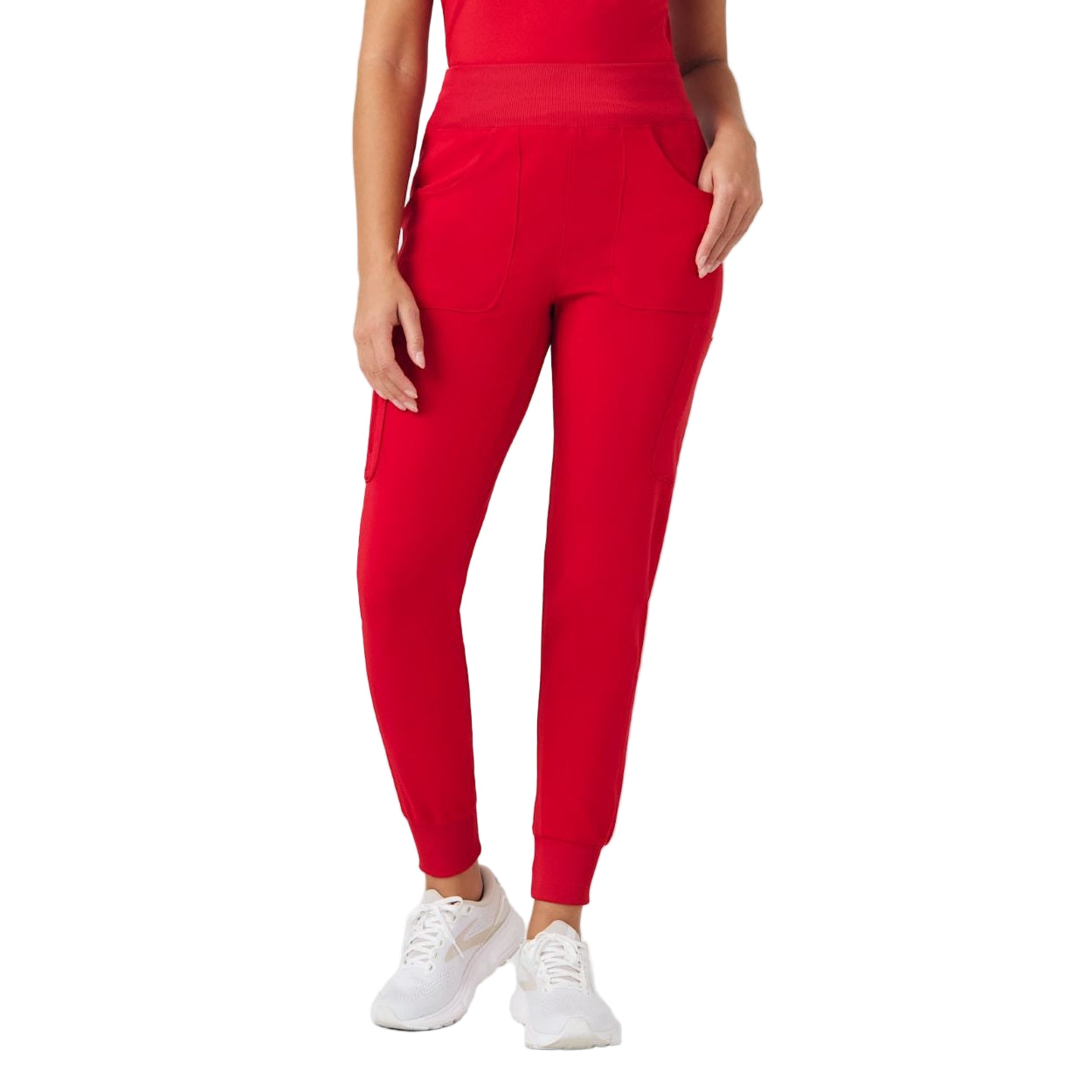 Red scrub pants on a white background