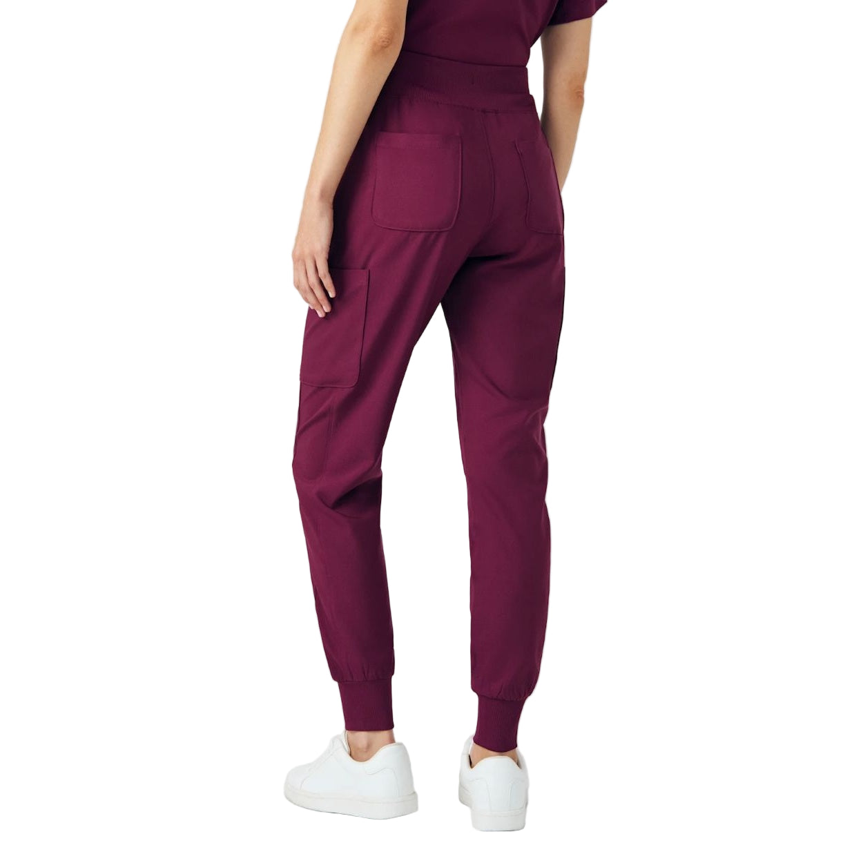Wine scrub pants on a white background