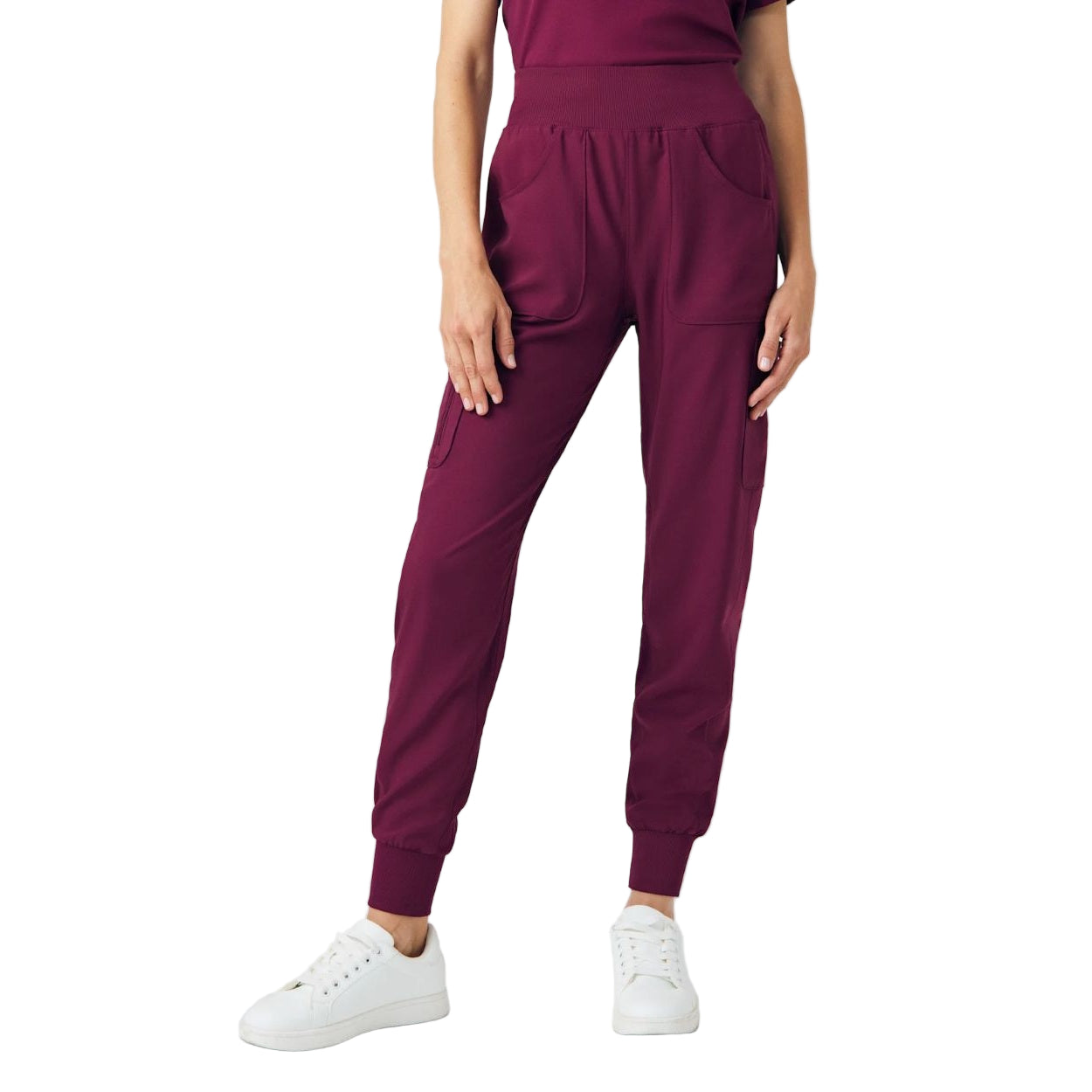 Wine scrub pants on a white background
