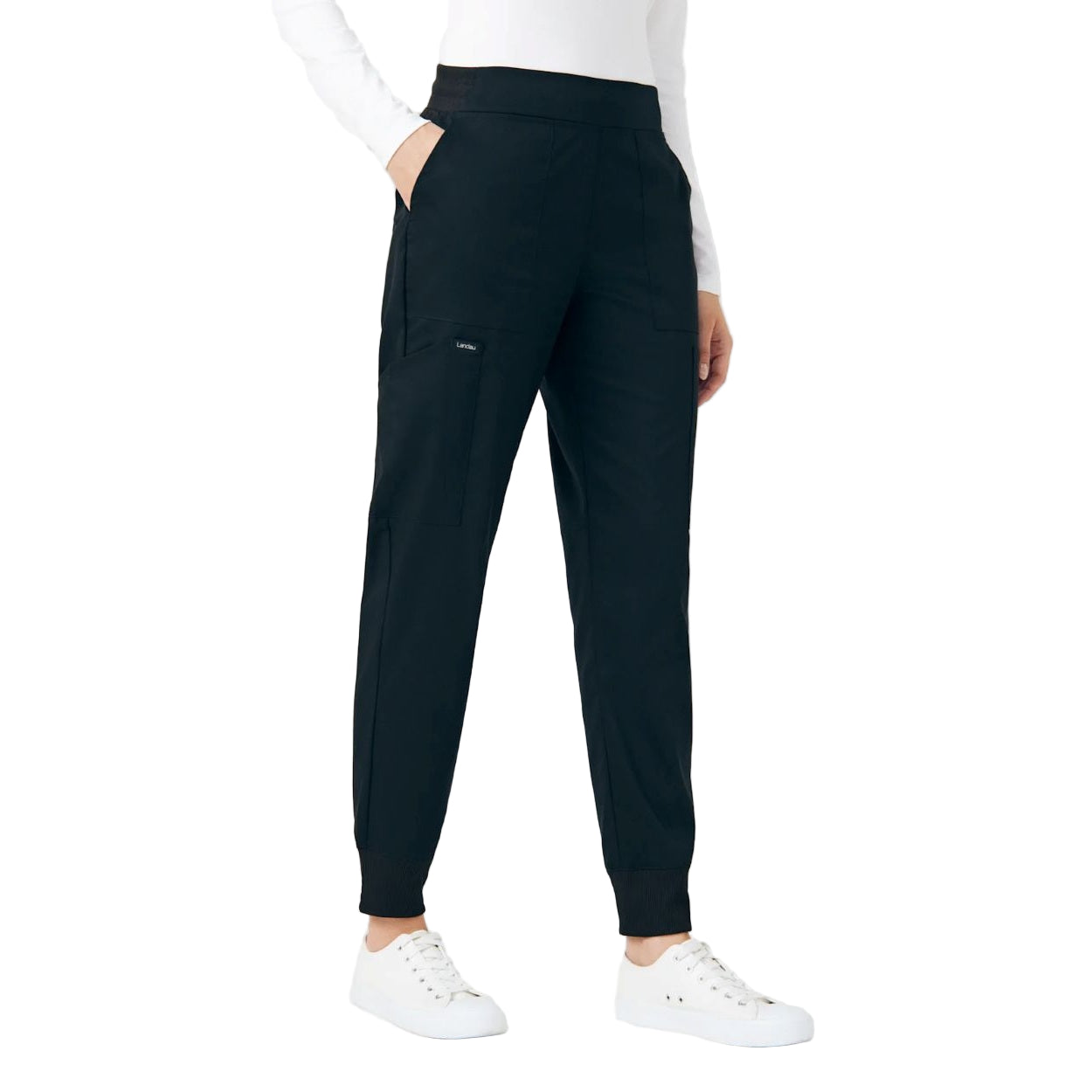 Black scrub pants on a white background