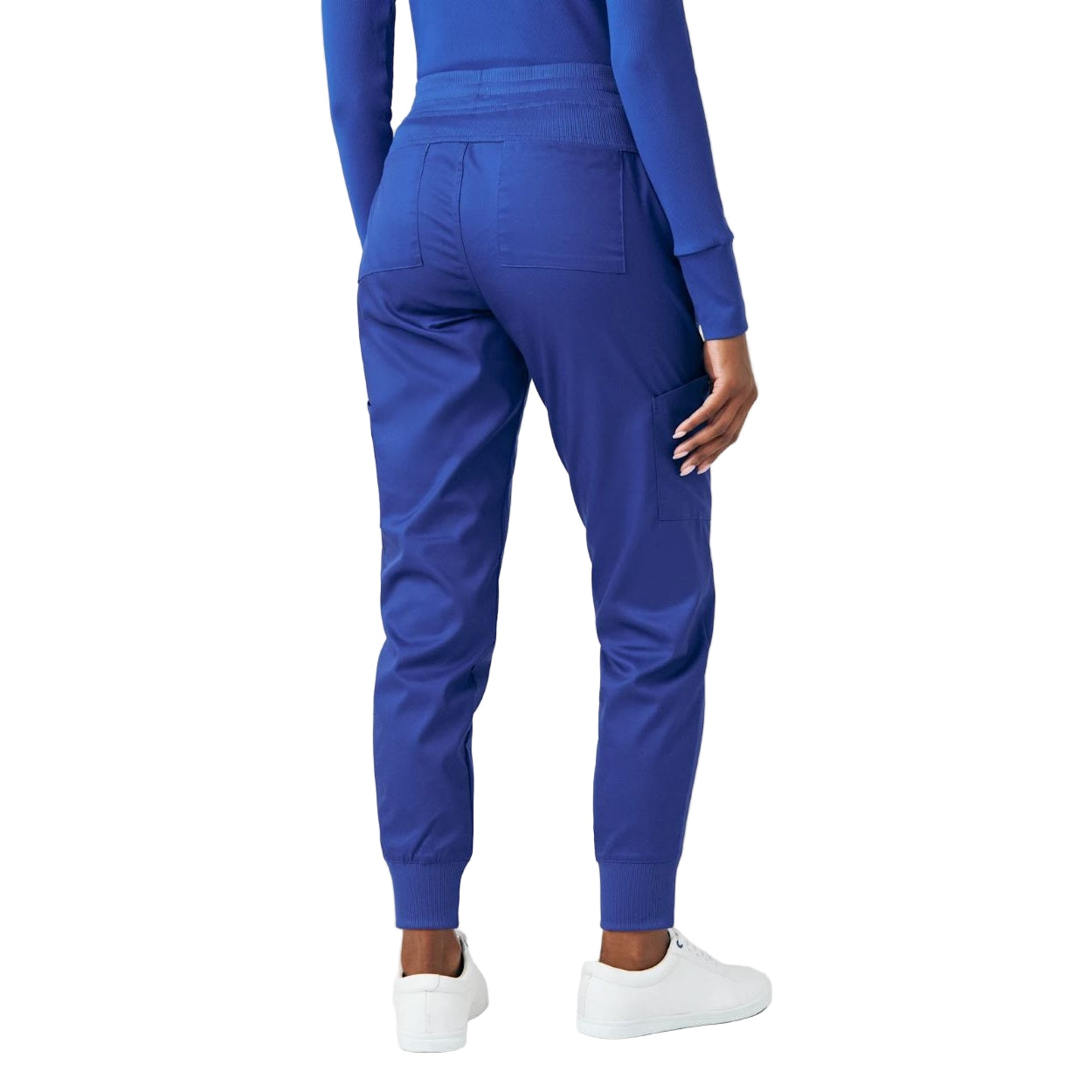 Galaxy blue scrub pants on a white background