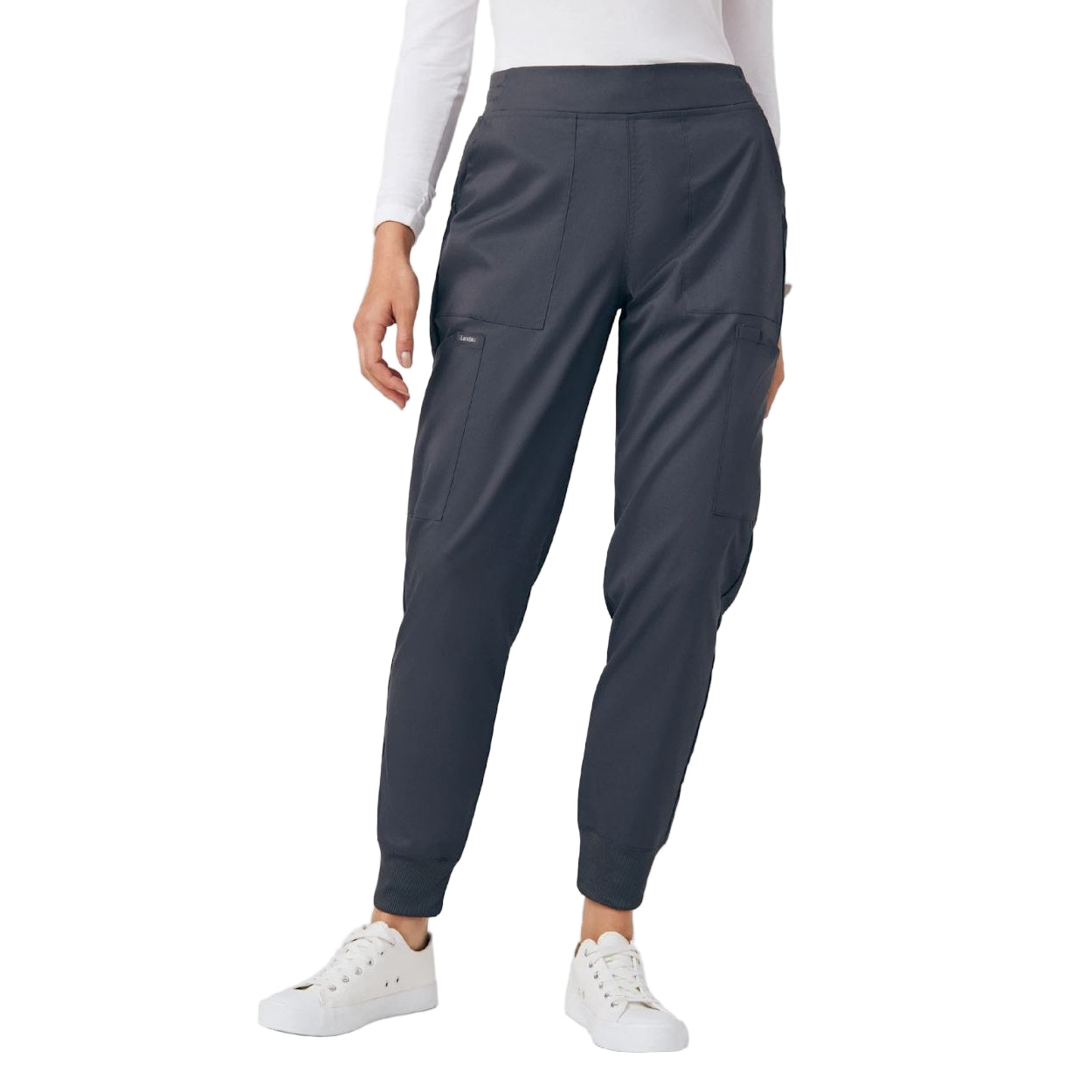 Graphite scrub pants on a white background