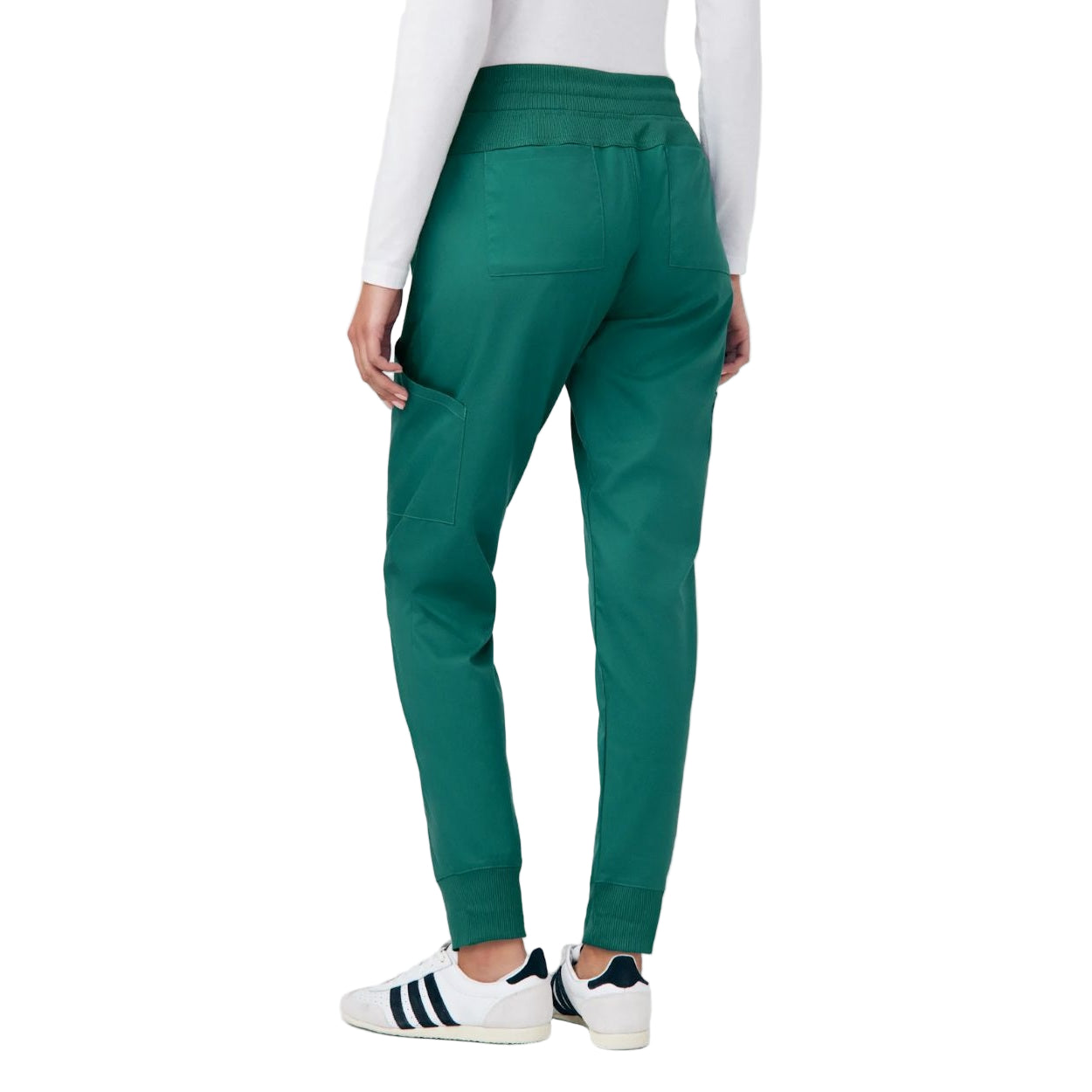 Hunter green scrub pants on a white background