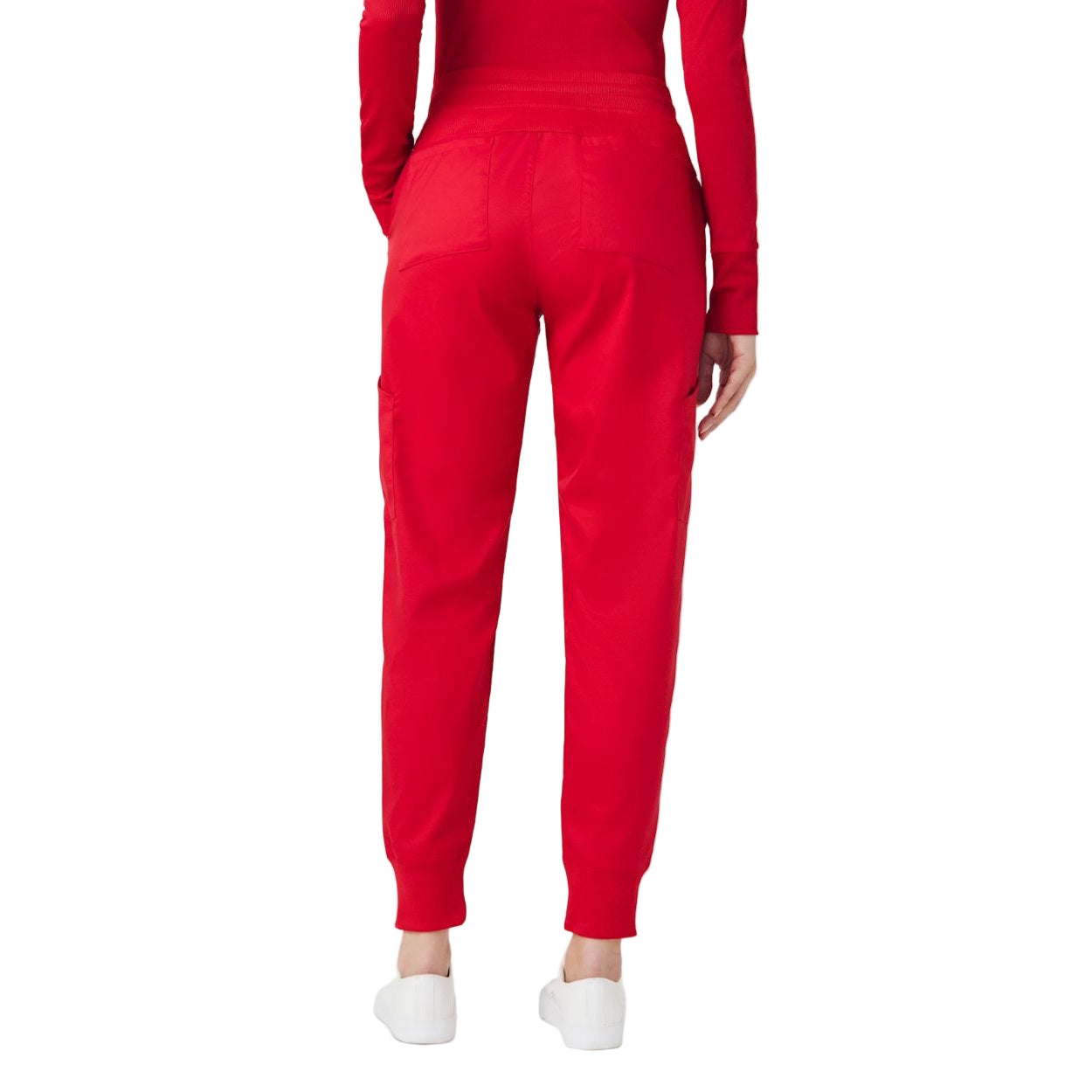 True red scrub pants on a white background
