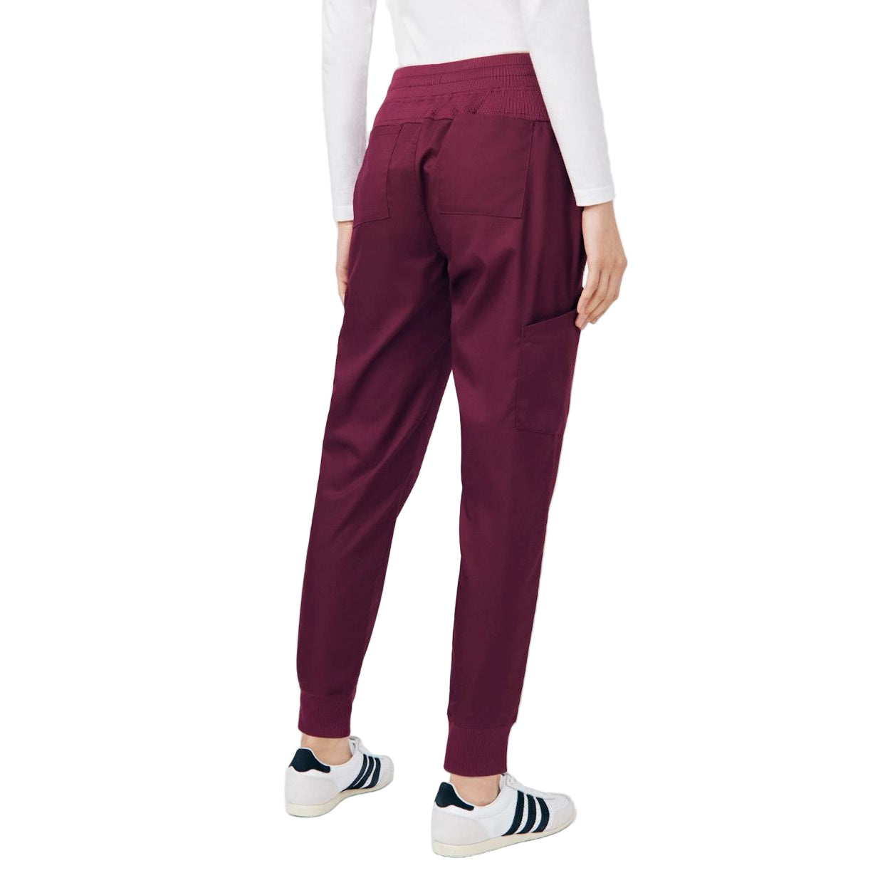 Wine scrub pants on a white background