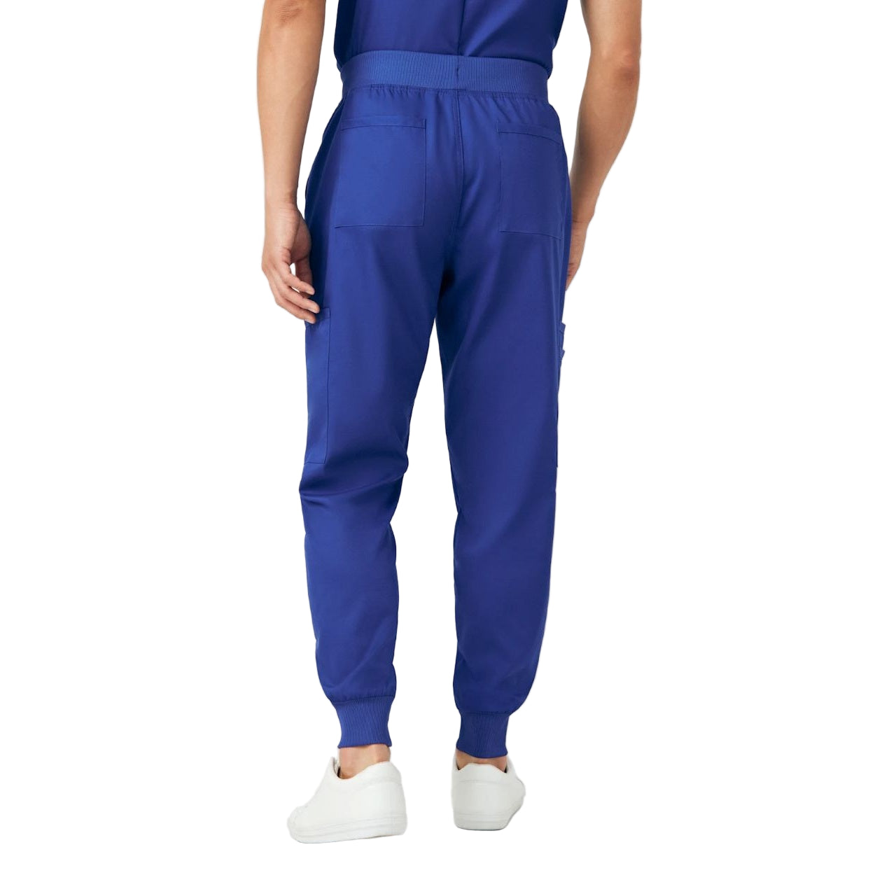 Galaxy blue scrub pants on a white background