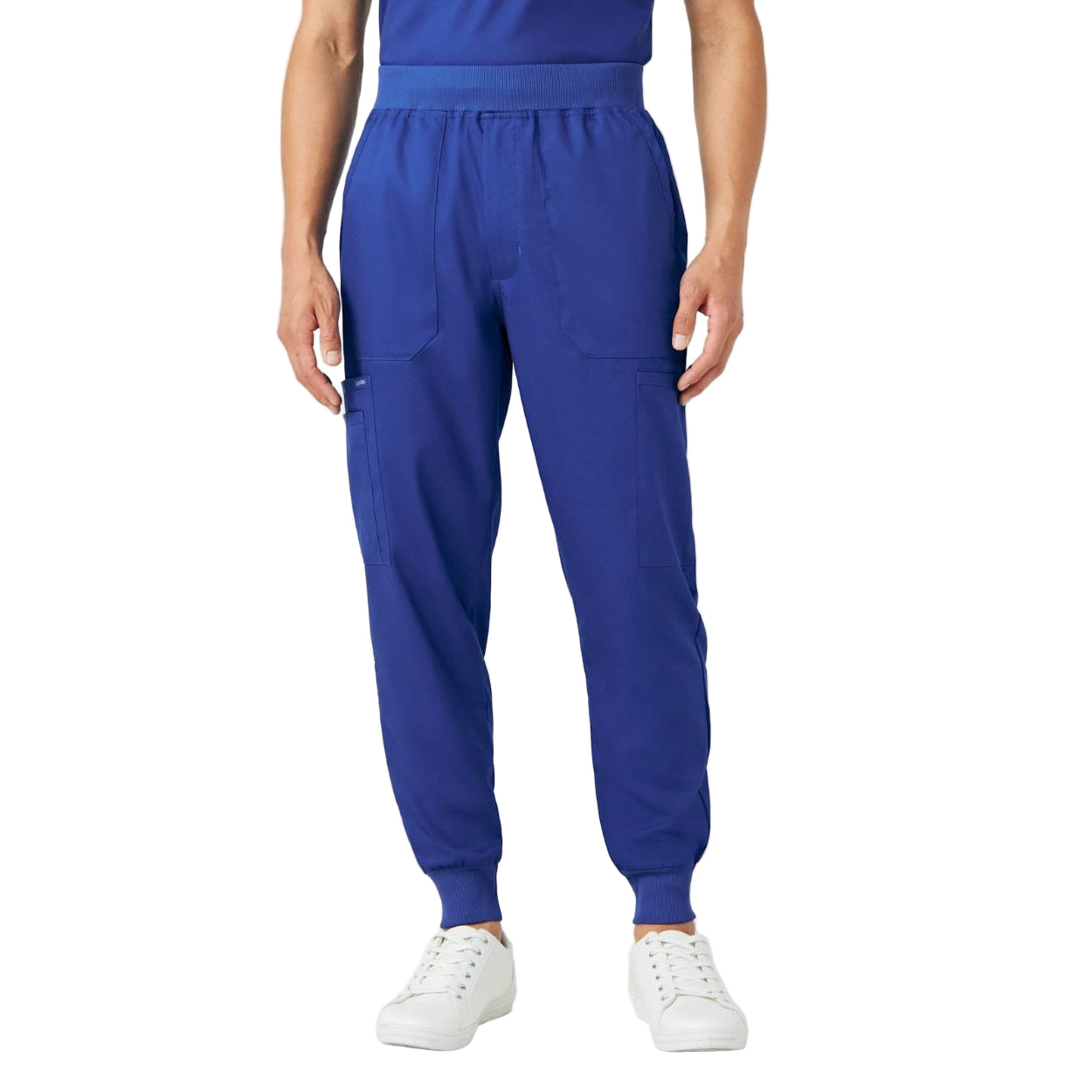 Galaxy blue scrub pants on a white background