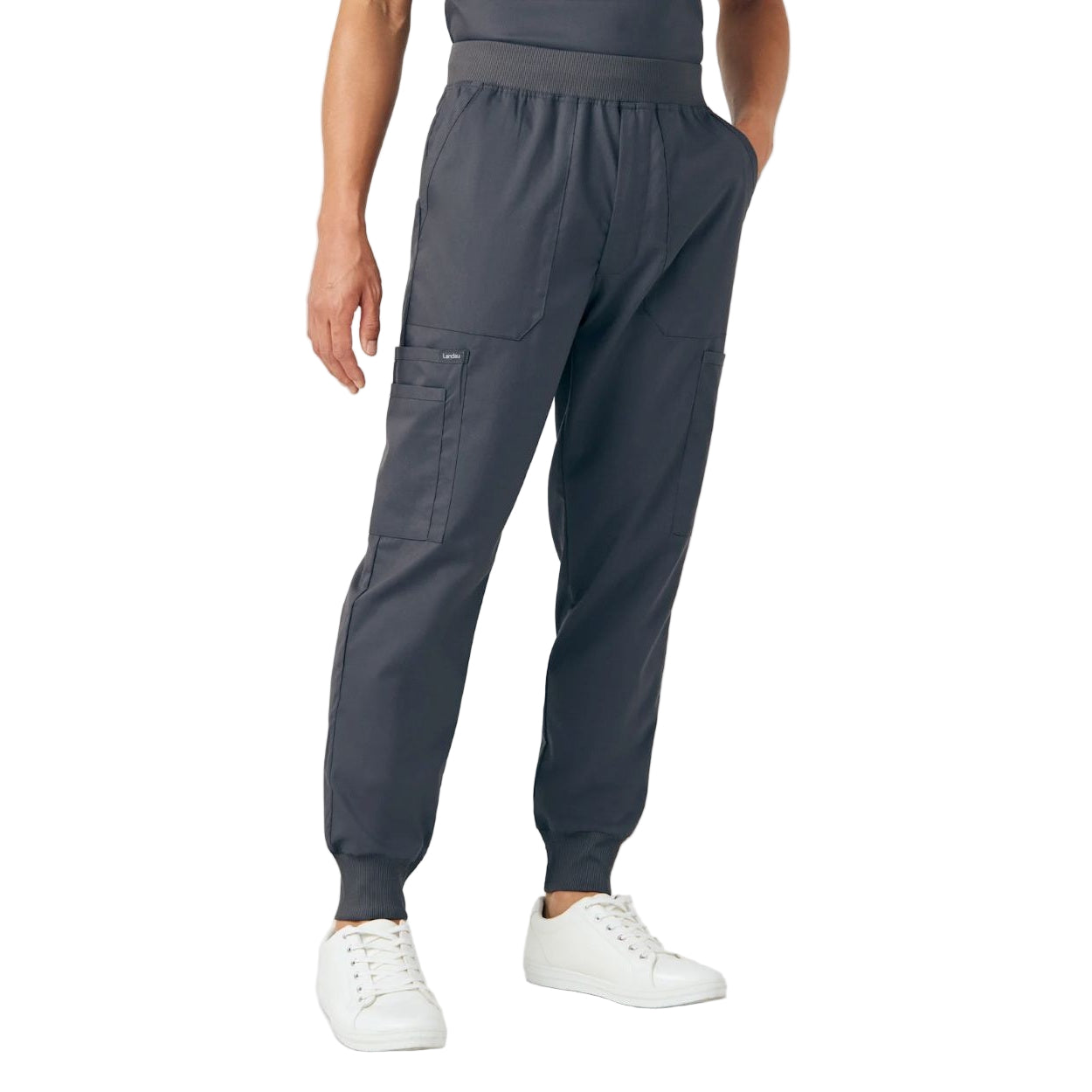 Graphite scrub pants on a white background
