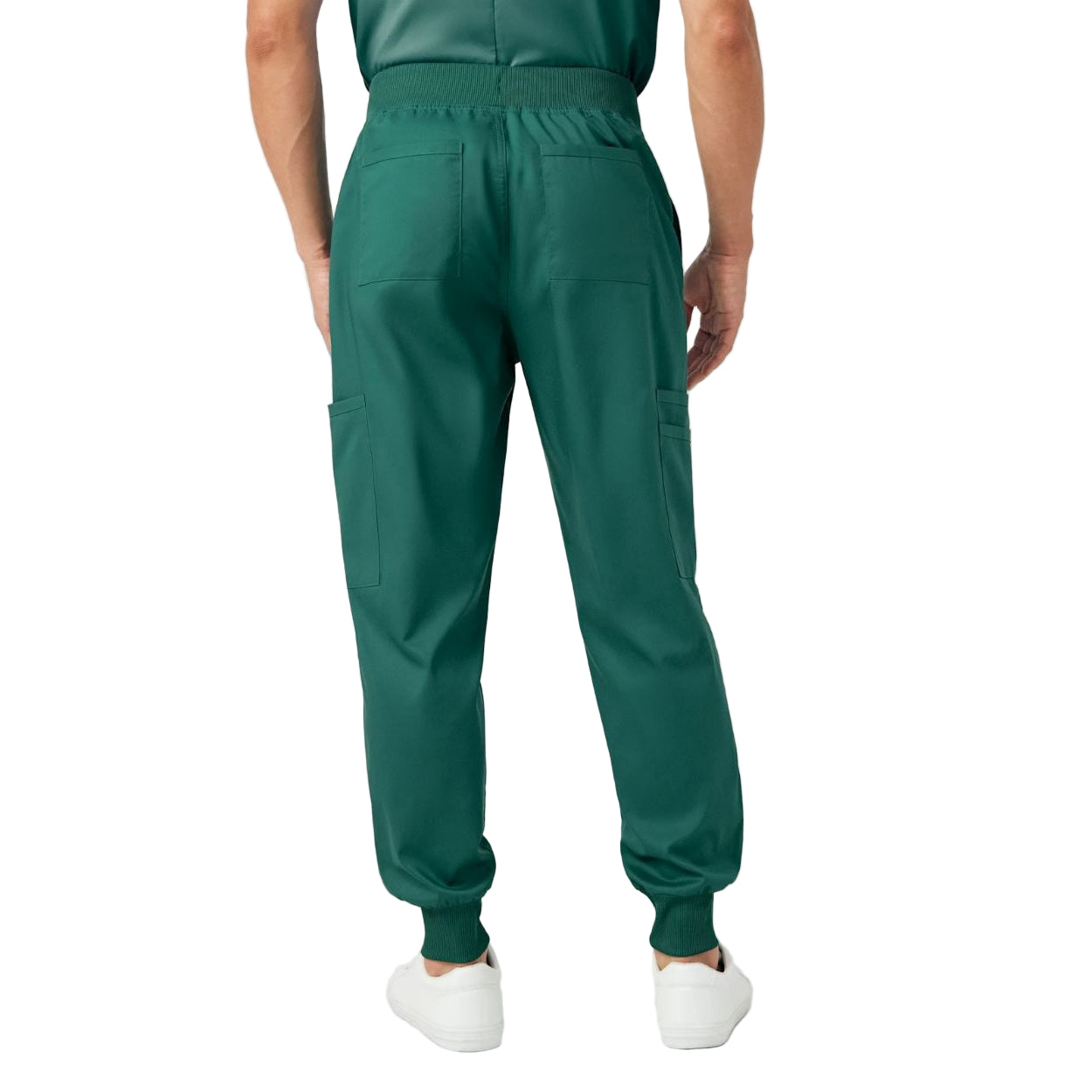 Hunter green scrub pants on a white background