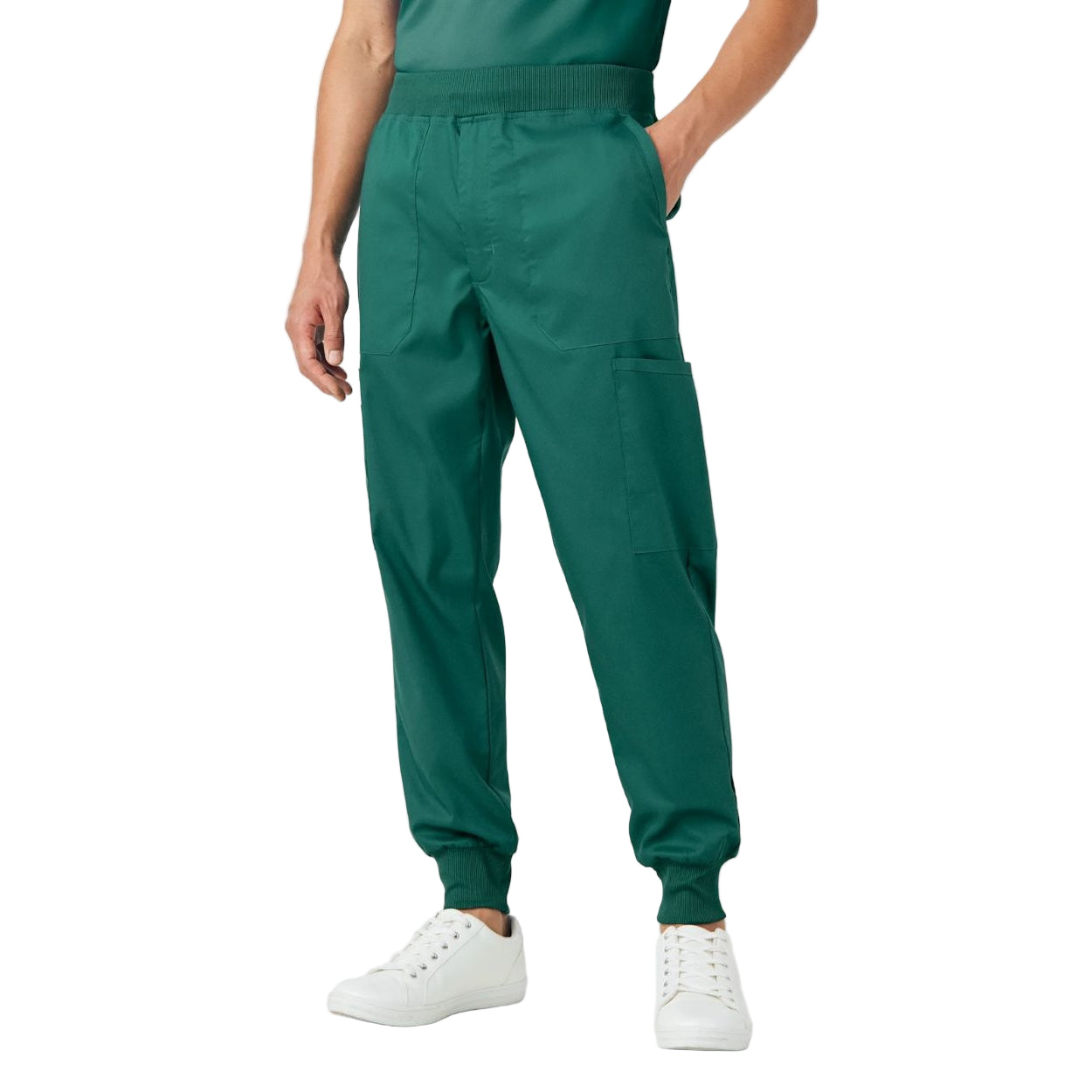 Hunter green scrub pants on a white background