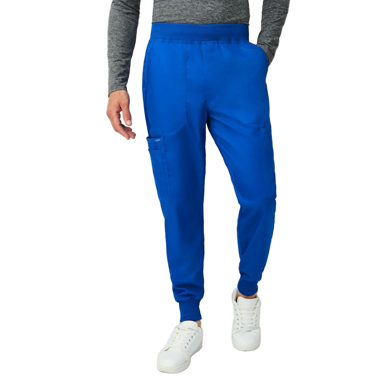 Royal blue scrub pants on a white background