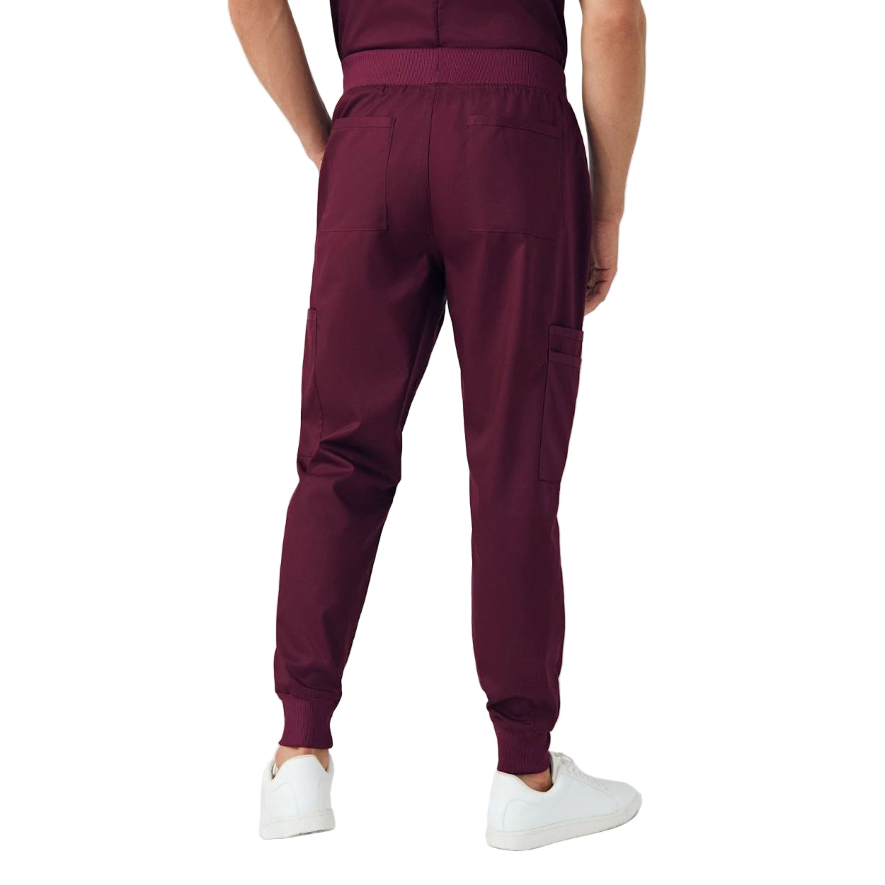 Wine scrub pants on a white background