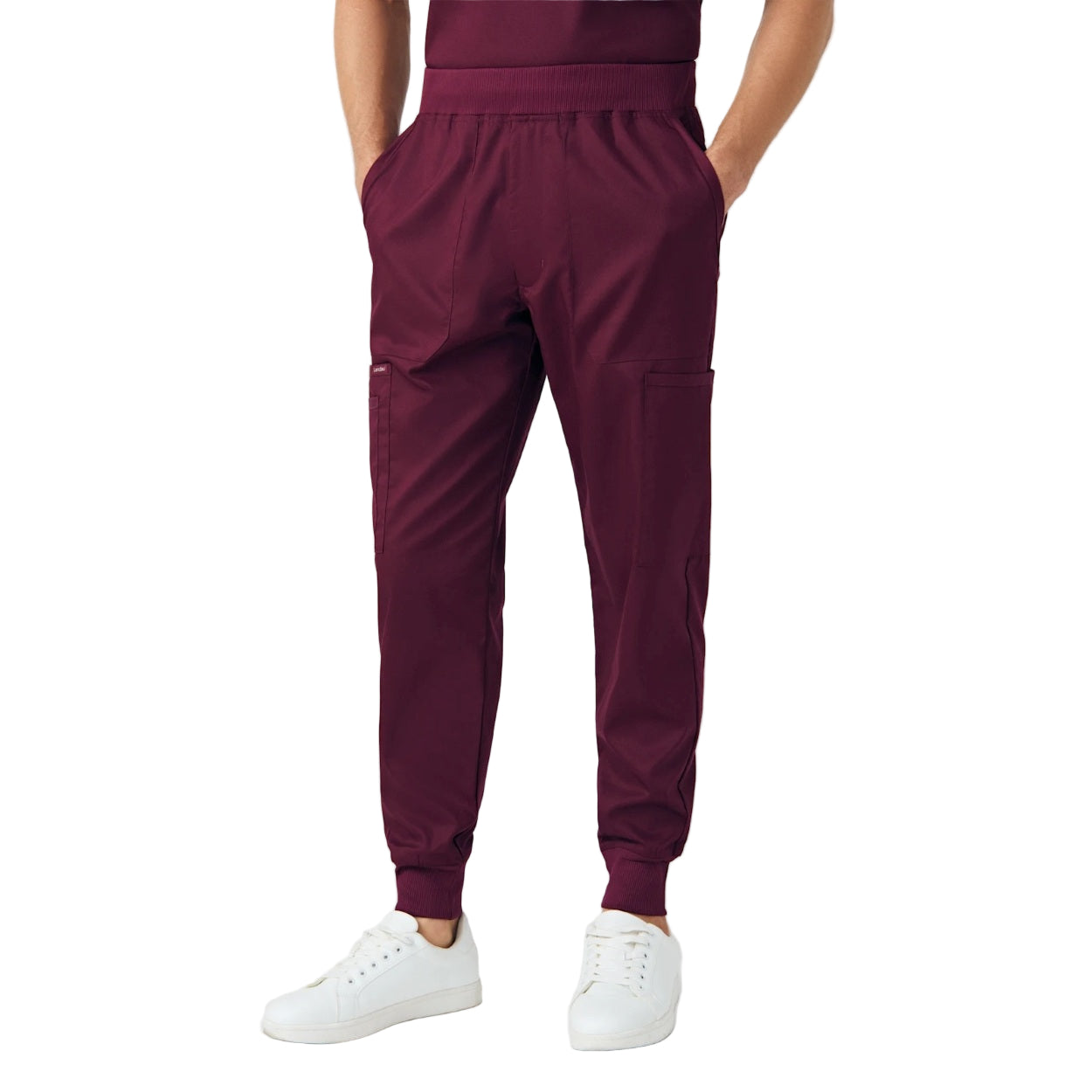 Wine scrub pants on a white background