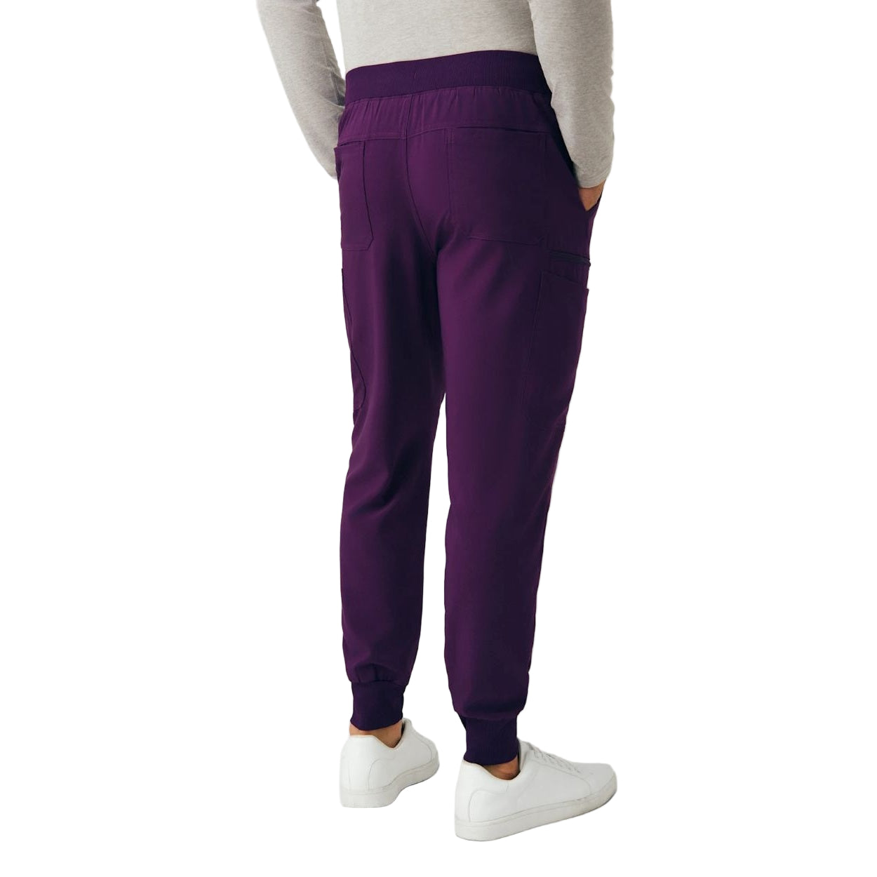 Eggplant scrub pants on a white background