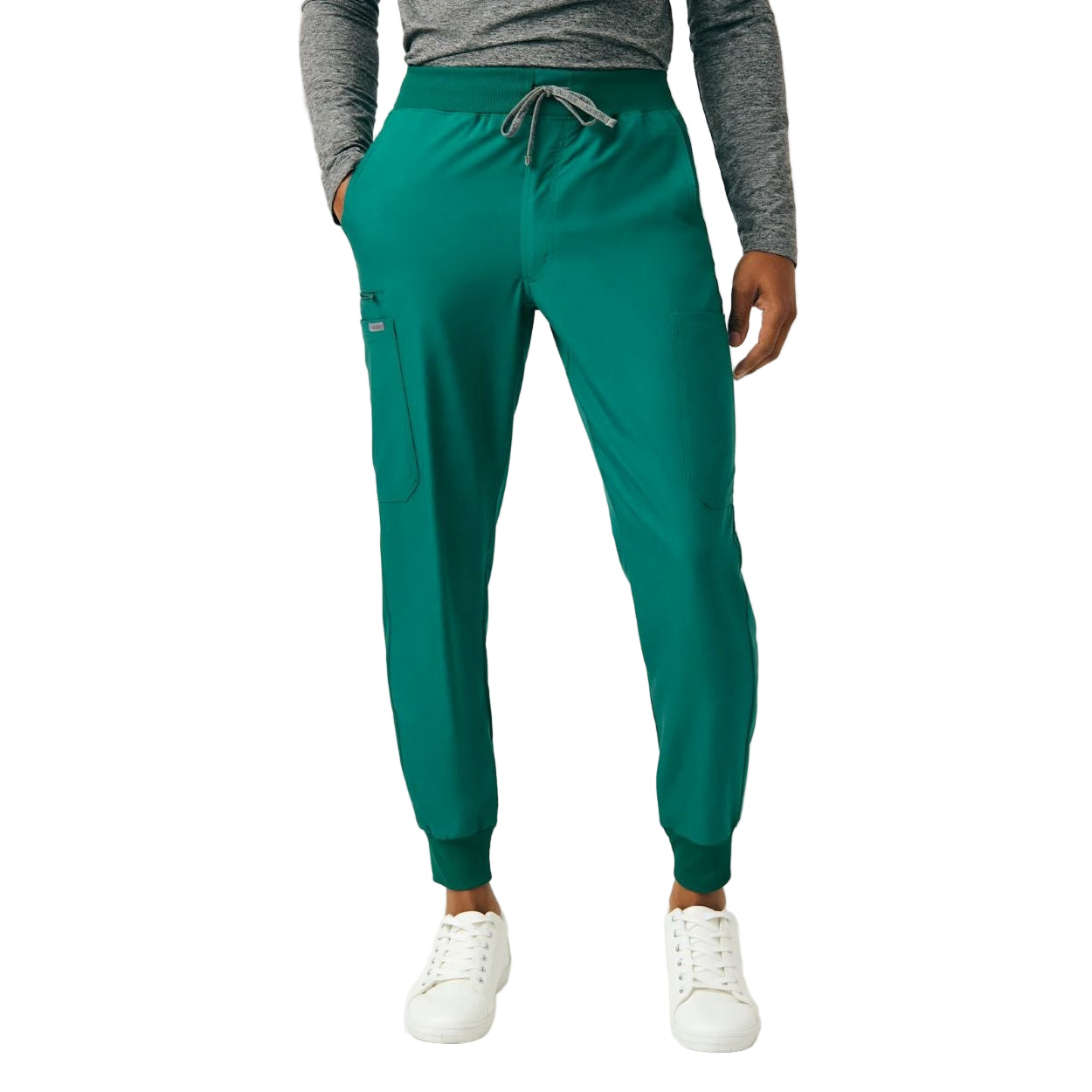 Hunter green scrub pants on a white background