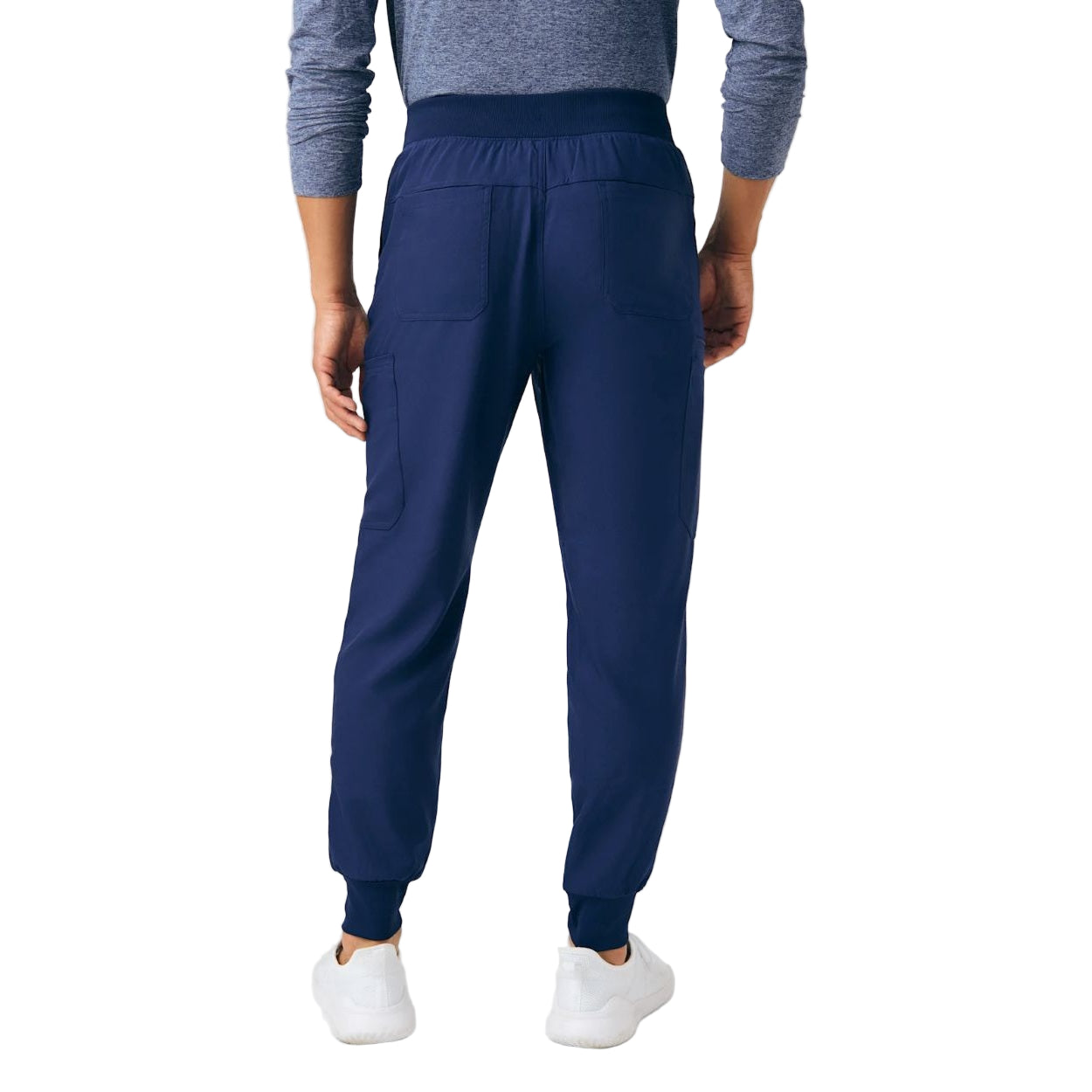Navy scrub pants on a white background