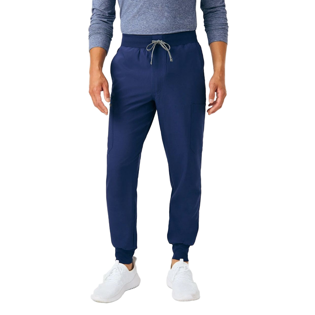 Navy scrub pants on a white background