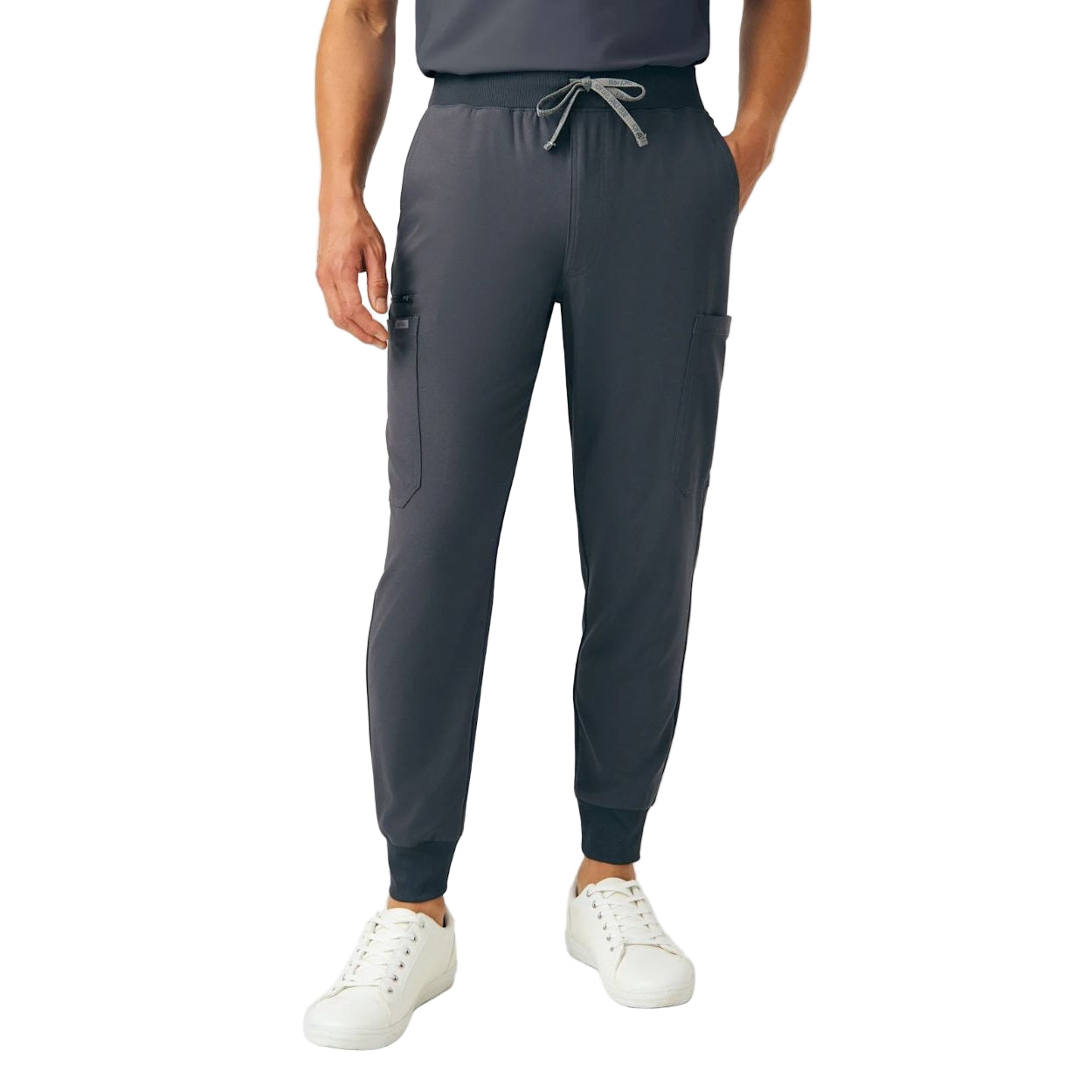 Pewter scrub pants on a white background