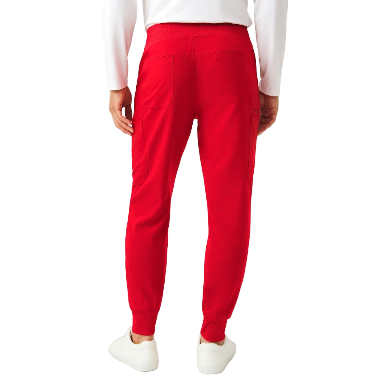 Red scrub pants on a white background