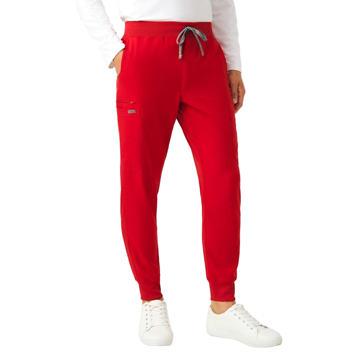 Red scrub pants on a white background