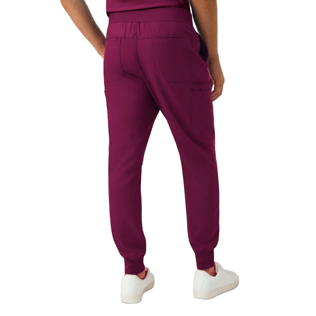 Wine scrub pants on a white background