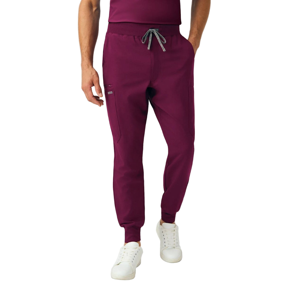 Wine scrub pants on a white background
