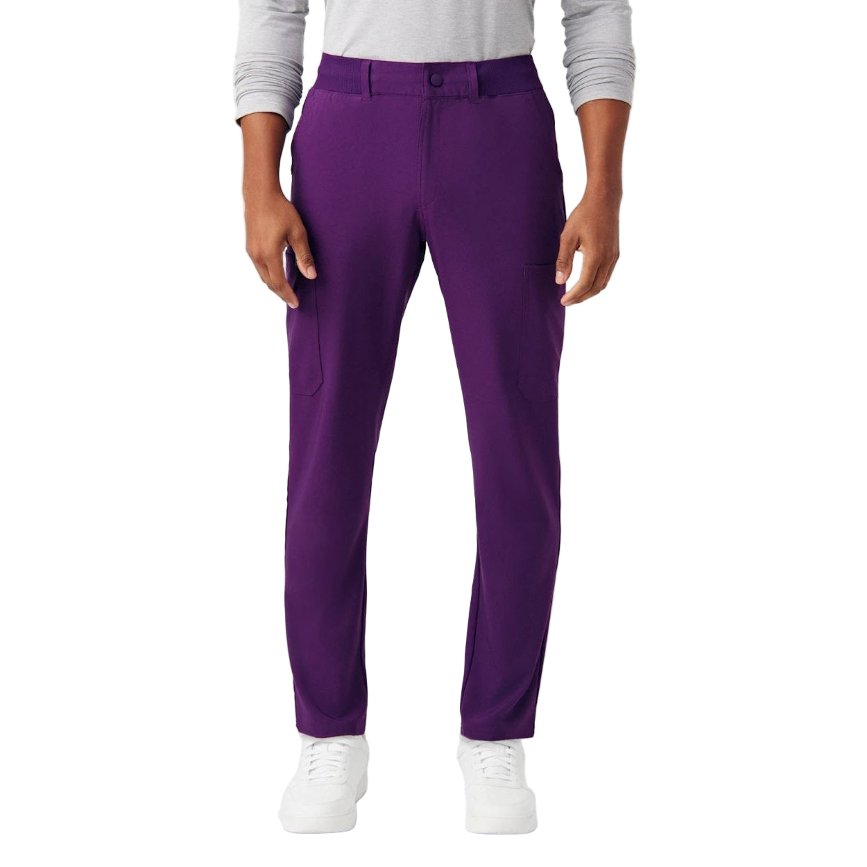 Eggplant scrub pants on a white background